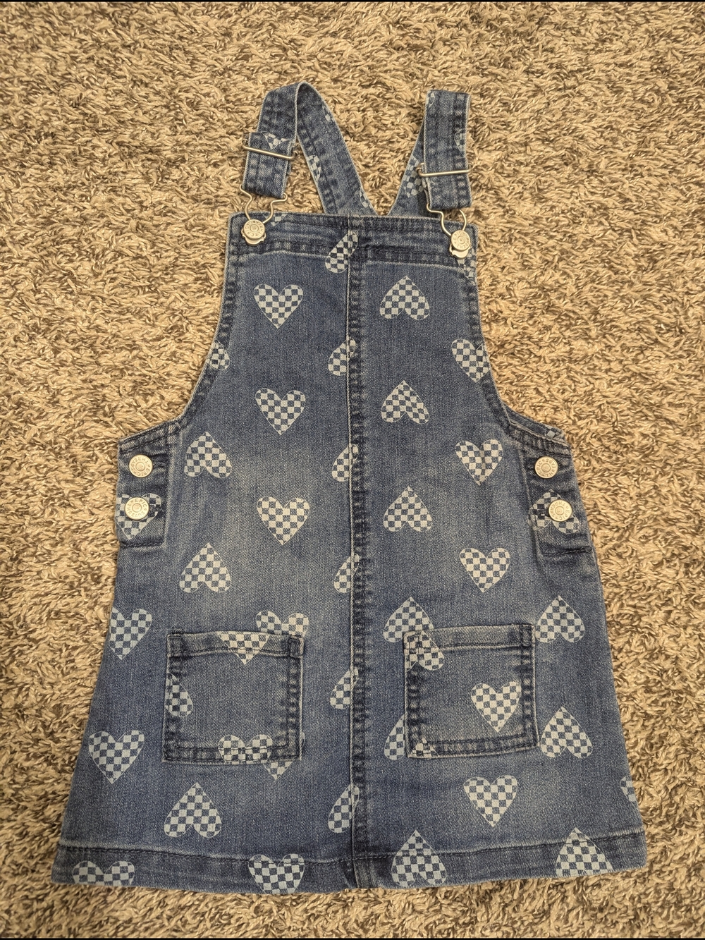 Epic Threads Blue Denim Heart-Print Overall Dress